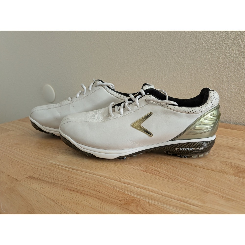 Callaway Hyperbolic Sole Technology White Leather Golf Shoes Spiked Mens 10.5